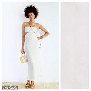 NWT. Zara Ecru Cut-Out Midi Dress with Chain Detail. Size XS.